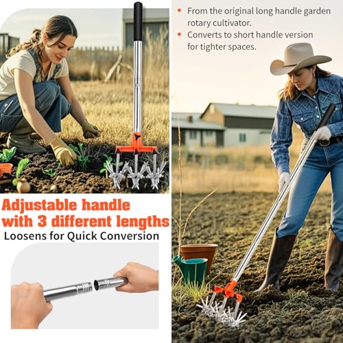 Rotary Cultivator, Adjustable Garden Hand Tiller - Hand Cultivator Tool