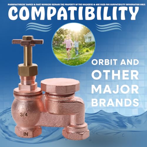 Poolzilla (1 Pack) ¾’’ Inch Brass Anti-Siphon Control Valve - Compatible with Orbit and Other Major Brands- Easy-To-Rotate Control Handle and Full Flow-Control
