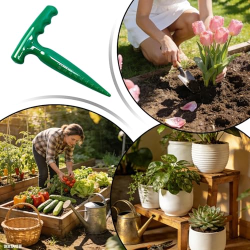 Dibbler Gardening Tool - Ergonomic Sowing Hand Equipment, 1Unit Plant Hole Digger for Seeding, T-Handle Soil Puncher with Depth Mark, Hardware, Cultivator for Cucumber, Tomatoes and Flower Bed - color: Dark Green