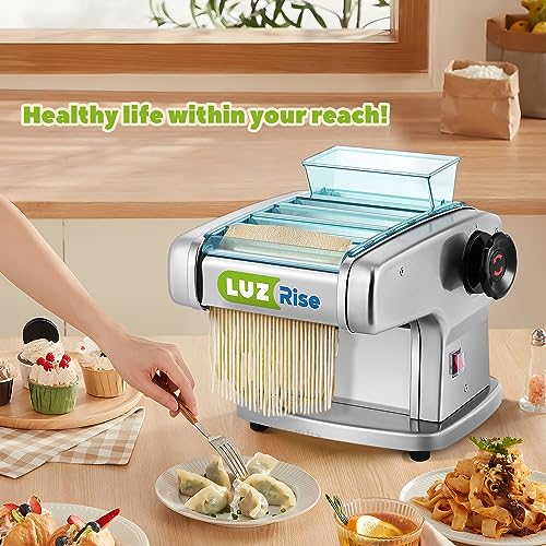 Electric Pasta Maker Automatic Noodle Machine Fresh Pasta Dough Roller Stainless Steel(4 Blades for 2mm,2.5mm,4mm&9mm Flat Noodle,9 Thickness Settings 0.5-5mm,Family Use, Output 10LBS/H,135W) - size: 1.5mm+2.5mm+4mm+9mm Noodles