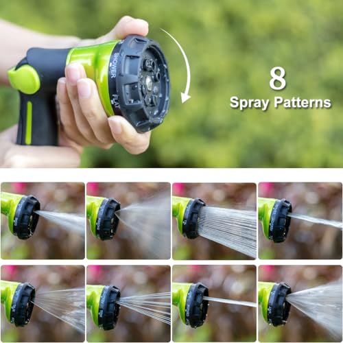 FANHAO Garden Hose Nozzle Heavy Duty, 100% Metal Water Hose Sprayer with 8 Spray Patterns, High Pressure Spray Nozzle Thumb Control On Off Valve for Lawn & Plant Watering, Car & Pet Washing - Green - color: Green