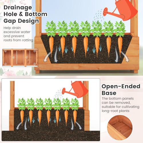 S AFSTAR 72-Inch Raised Garden Bed with Arch Trellis, Hanging Roof & Drainage Holes, Vertical Plant Container for Vine Climbing Plant Flower, Indoor Outdoor Wood Elevated Planter Box for Garden Patio - size: 43.5"L x 17.5"W x 72"H