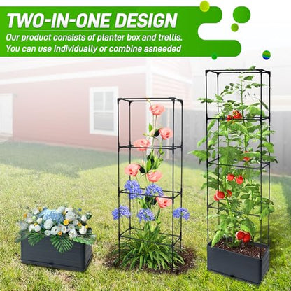 2 Packs Raised Garden Bed Tomato Planter Box with Trellis, 55.2" Self-Watering Tomato Cage with Rectangular Trellis for Climbing Plants Flowers Vegetables Vine in Patio Garden Indoor Outdoor - size: 4 Tiers-55.2"