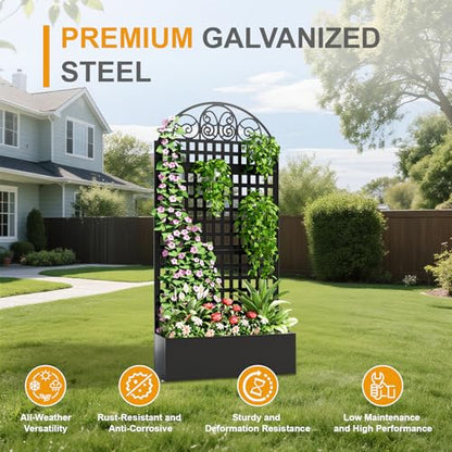 Metal Planter Box with Trellis & Privacy Screen, 79"x40"x11.8", Galvanized - color: Square Grid