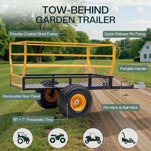 Jocisland 1800 LBS Tow Behind Dump Cart, Heavy-Duty Utility Trailer