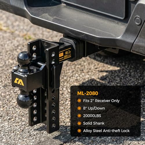 CAMMOO Adjustable Trailer Hitch for 2 inch Receiver 8 inch Rise/Drop Hitch - size: 2"x8"