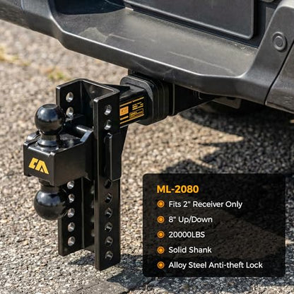 CAMMOO Adjustable Trailer Hitch for 2 inch Receiver 8 inch Rise/Drop Hitch - size: 2"x8"
