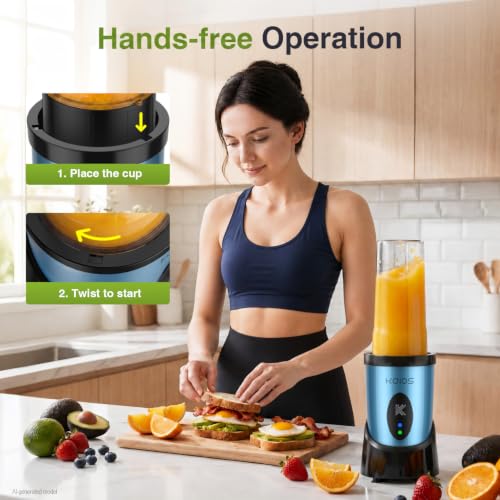 KOIOS Smoothie Blender Kitchen, 900W Personal Blender with 3 To-Go Cups - color: Sky Blue
