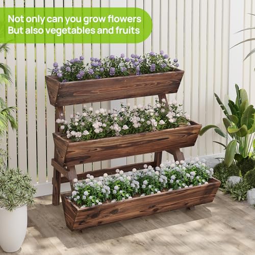 Vertical Garden Planter Tiered Planter 3 Tier Raised Garden Bed Outdoor - color: Carbonized, size: 3-Tier-Large