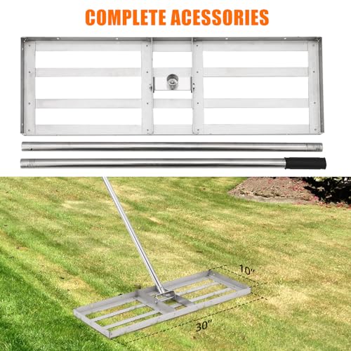 Garvee 30x10 Inch Stainless Steel Heavy Duty Lawn Leveling Rake – 72 Inch Long Handle, 180° Rotation, Topdressing and Landscape Rake for Lawns, Gardens, Farms, Golf Courses, Pastures – Easy Attachment - size: 30in