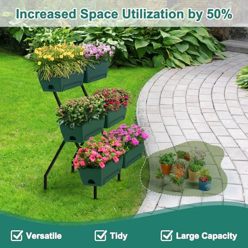 2 Column Vertical Raised Garden Beds 6 Planter Boxes Standing Garden Bed - color: Green