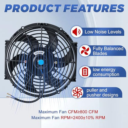 10 Inch 10” Black Universal Electric Radiator Slim Fan 12V 80W High Performance Cooling Push Pull w/Mounting Kit 2PCS - size: 10” 2PCS