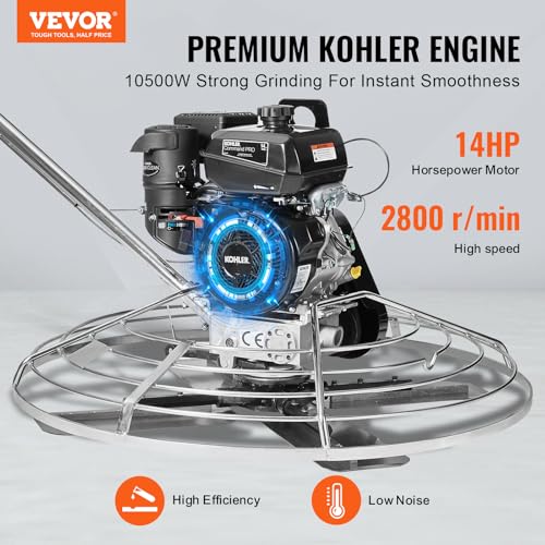 VEVOR Power Trowel 46 inch, 14HP Gas-Powered Smooth Concrete with Float Pan, Heavy Duty Commercial Screed Concrete Cement with Finishing Blade - size: 46 inchs