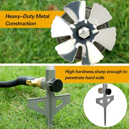Lawn Sprinkler for Yard, 100% Metal Water Sprinkler with Heavy Duty Spike Base, 360 Degree Watering for Lawn, Garden