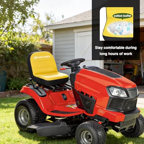 Porch Shield Tractor Seat Cover, Black & Yellow, Medium | Heavy Duty 600D Poly, Fit Most Riding Mower Seat, Elastic Bottom Wrap, All Weather Protection - color: Yellow (without Pocket)