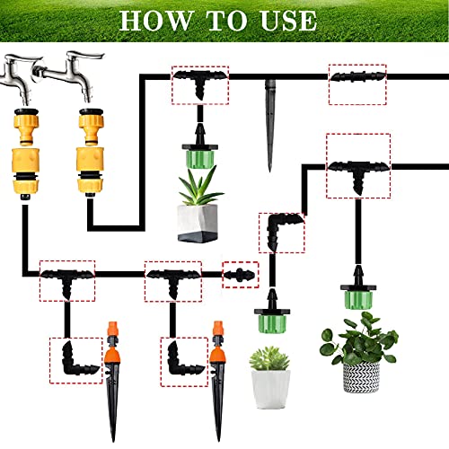 1/4 Inch Drip Irrigation Fittings Kit, 130 Pieces Drip Irrigation Parts for 1/4" Irrigation Tubing for Garden Lawn, Drip Line Barbed Connectors - 60 Couplings, 40 Tees, 20 Elbows, 10 End Plugs - size: 4/7mm Drip Fittings Set-130P