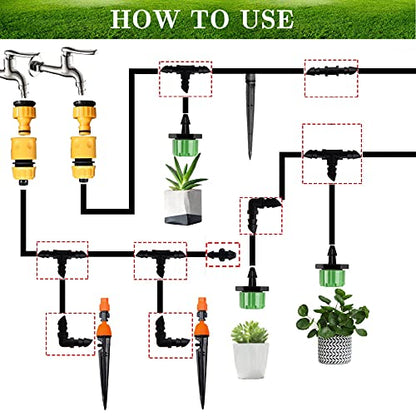 1/4 Inch Drip Irrigation Fittings Kit, 130 Pieces Drip Irrigation Parts for 1/4" Irrigation Tubing for Garden Lawn, Drip Line Barbed Connectors - 60 Couplings, 40 Tees, 20 Elbows, 10 End Plugs - size: 4/7mm Drip Fittings Set-130P