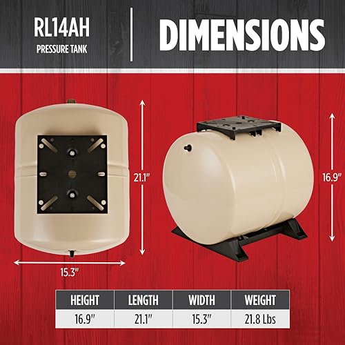 Red Lion 14AH, Horizontal Pre-Charged Well Pressure Tank, 14 gallon - style: 14 Gallon Horizontal