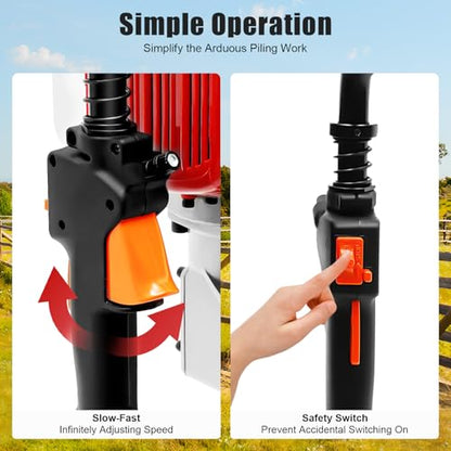 2-Stroke Gas Powered Pile Driver, 52CC 1900W Portable Petrol Piledriver Garden Fencing Tool Farm Piling Driver Air Cooling Single-Cylinder 1L Fuel Tank for Farmland Guardrails, Vegetable Planting - size: 52CC 1900W