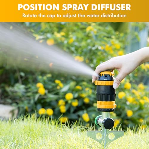 RESTMO Gear Drive Sprinkler with Metal T-Spike Base,Yellow - color: Yellow, size: 1 Pack