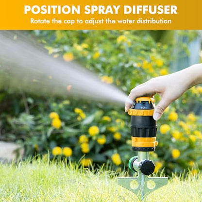 RESTMO Gear Drive Sprinkler with Metal T-Spike Base,Yellow - color: Yellow, size: 1 Pack