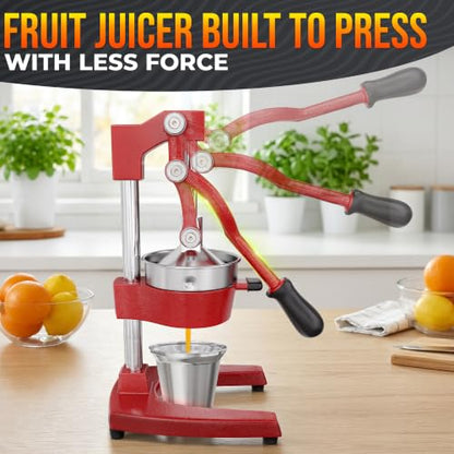 Cast Iron Juicer Hand Press, Heavy-Duty Squeezer (Red) - color: Red
