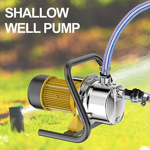 TDRRICH 1HP Water Pressure Booster Pump for Whole House,Shallow Well Portable Water Stainless Steel Pumps，Self-priming Jet Transfer Pump Switch Automatic 110v AC for Lawn Garden Sprinkler Irrigation