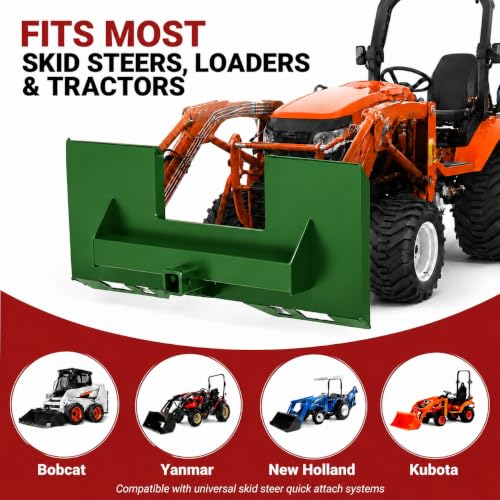 Skid Steer Quick Attach Plate, 1/4 Inch, 3000 LBS, 2-Inch Hitch - color: Green