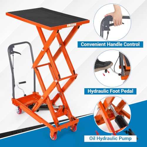 Hydraulic Lift Table Cart, 330lbs Capacity 50" Lifting Height, Orange - color: Orange