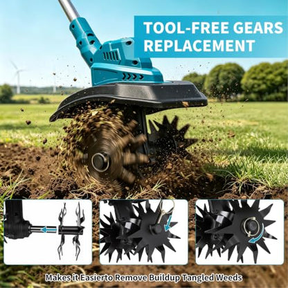 Tiller Cultivator Compatible with Makita 18V Battery (Tool Only),500 RPM Cordless Brushed Garden Rototiller,9’’ W× 7’’ D Electric Soil Rototiller,Foldable Soil Tilling Tool for Gardening/Soil Turning