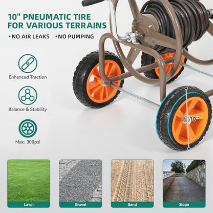 250ft 5/8" Heavy Duty Hose Reel Cart No-Flat Tires - color: Brown
