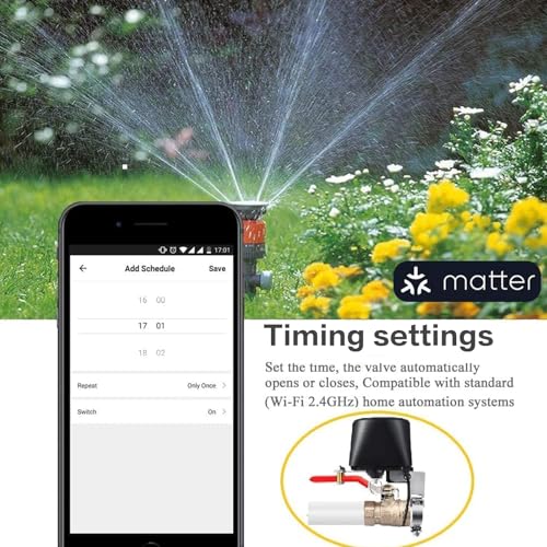 Jinvoo Matter Smart Water Valve, Matter Valve, Electric Smart Valvee, Automatic Ball Valvee Watering Timer, Sprinkler Controller, for Applee Home, Alexa, Google, SmartThingss, Requires Matter Hub