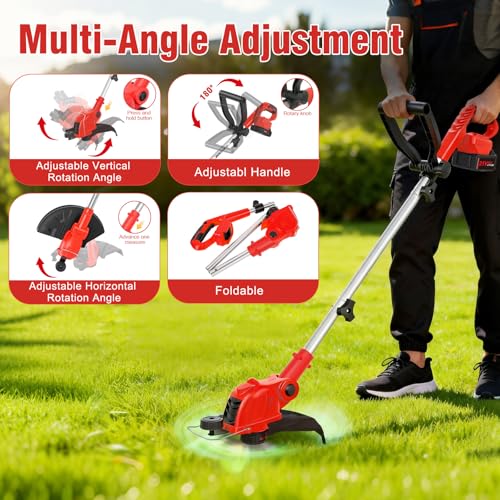 21V Weed Wacker Cordless, 12 Inch Weed Eater Battery Powered with 2 X 4.0Ah - color: Red