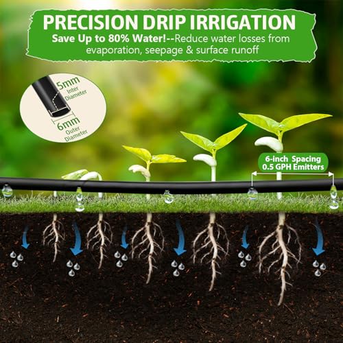 MIXC 1/4" Irrigation Dripline Tubing Kit (100 Ft) with 10Ft 1/2" Main Line