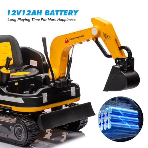 JOYLDIAS 360 Degree Rotating Ride On Excavator and Bulldozer - color: Yellow