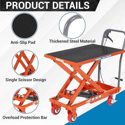 Hydraulic Lift Table Cart, 500Lbs Capacity 28.5" Lift Height - color: Orange