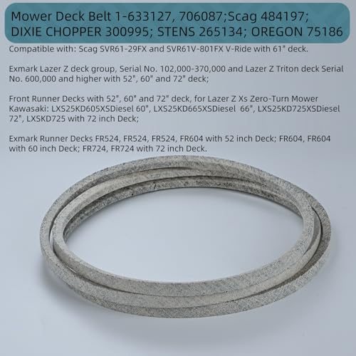 Holdly 1-633127 Deck Belt 5/8 x 146, Mower Belt for Exmark 633127 1-633127 Scag 484197 60 inch Deck Belt Kevlar Lawn Mower Belt for Exmark Lazer Z Deck GRP 52" 60" 72" Scag - size: 1-633127