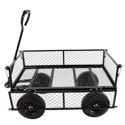 1000 lbs Heavy Duty Steel Garden Cart, 2-in-1 Convertible Utility Wagon with Removable Mesh Sides & Flatbed, 10" Solid No-Flat Tires, 180° Rotating T-Handle Yard Cart for Lawn, Farm, Warehouse,Black - color: Black