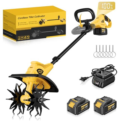 Cordless Tiller Cultivator, 12" Tilling Width, 8" Depth, 2x4.0Ah Batteries