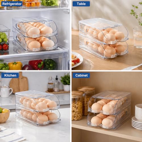 SMRCAD 12-Egg Dispenser with Silicone Bumpers, Auto-Rolling, Stackable - size: 1 Layer Holder 12 Eggs(M SIZE)