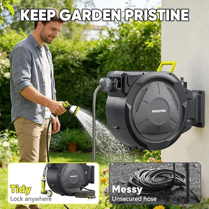 160 FT 1/2" Retractable Garden Hose Reel, Wall Mount - color: Green, size: 160FT-1/2"