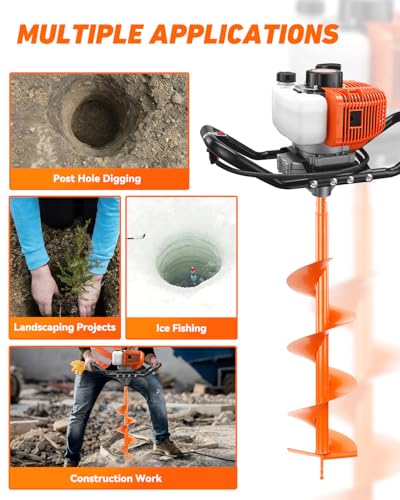 NEO-TEC 63CC Post Hole Digger Gas Powered, 2-Stroke Earth Auger Digger - size: 63CC+6"+8"+10"+3 Extension