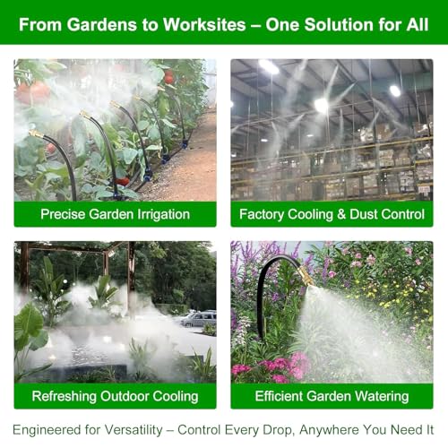 150FT Drip Irrigation System for Garden – Automatic Watering Kit with Solid Brass Metal Connectors, 360° Bendable Tubing &50 Adjustable Nozzles for Greenhouse, Lawn, Yard & Plants - size: 150 FT