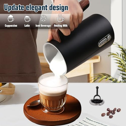 Electric Milk Frother and Steamer, 4-in-1 Milk Steamer with Wood Elements Design, Automatic Hot & Cold Foam Maker for Latte, Cappuccinos, Macchiato, Milk Warmer, Black (black) - color: Black