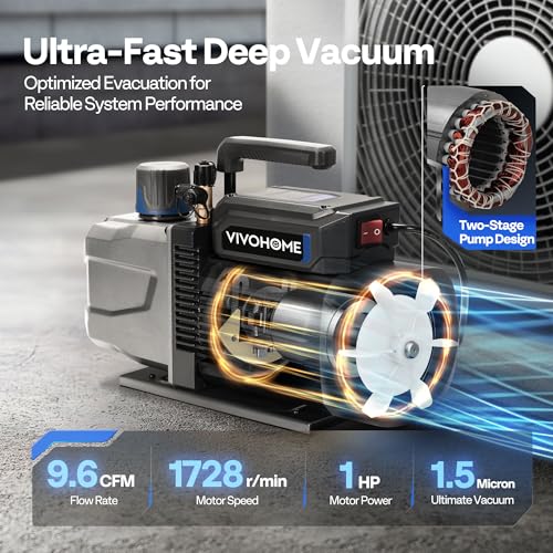 VIVOHOME A2L 1 HP 9.6CFM 2 Stage AC Vacuum Pump and Manifold Gauge Set - size: 9.6 CFM