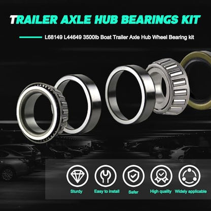 2 Sets 3500lb Trailer Bearing Kit L68149 L44649 Trailer Axle Kit,Boat Trailer Bearing Kit 171255TB Seal Fits for 1-3/8'' to 1-1/16'' Trailer Wheel Bearings 1.98" Dust Caps and Rubber Plugs Cotter Pins - color: l68149-2Sets