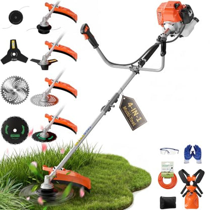 52cc Gas Weed Eater, 4-in-1 Weed Wacker Brush Cutter, Orange