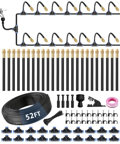 52FT 5/16" Misting Irrigation System for Garden with 20 Adjustable Nozzles - size: 52 FT+20 Nozzles