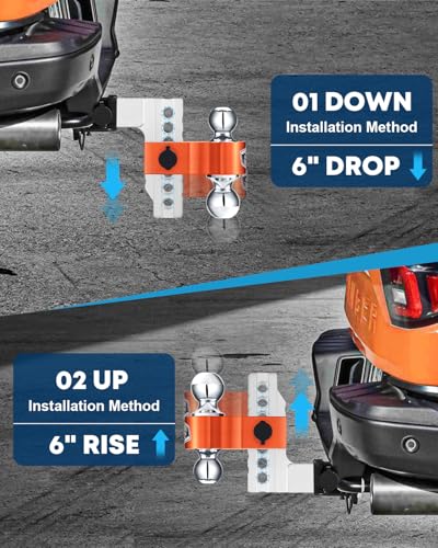 Kohree 6" Adjustable Trailer Hitch with Anti Rattle Clamp Fit 2" Receiver - color: Orange, size: 6" Drop Hitch