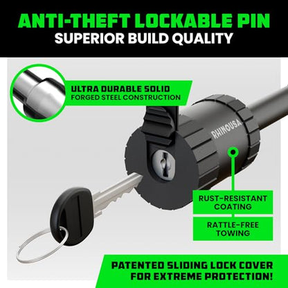 Rhino USA 2.5” Trailer Hitch Pin – Patented 5/8" Locking Receiver Pin for Class V Hitches – Weatherproof, Anti-Theft, Debris-Protected – Tow Truck Ready – Black 1PK - color: Black, size: 2.5 in - 1 Pack